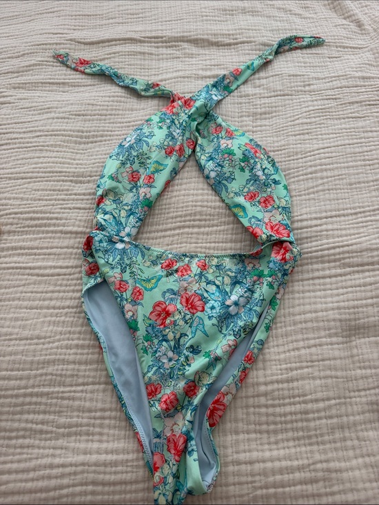 Victoria's Secret Other - Victoria's Secret Mint Green Floral Halter One-Piece Swimsuit
